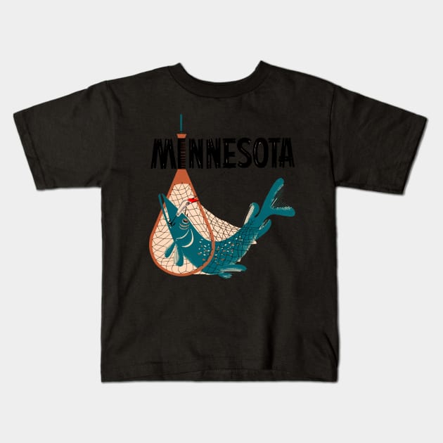 Minnesota Fishing Design Kids T-Shirt by zsonn